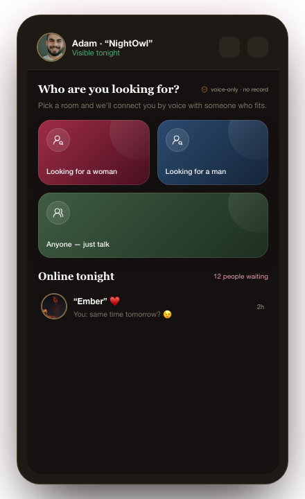 Room picker with three jewel-toned cards