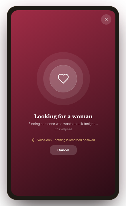 Matchmaking screen searching for a voice match